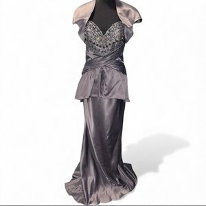 Stephen Yearick Gray Beaded Evening/Mother of the Bride Gown Size 12